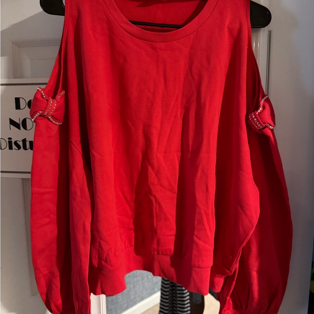 VENUS Red Cold-Shoulder Sweatshirt with Knot Details